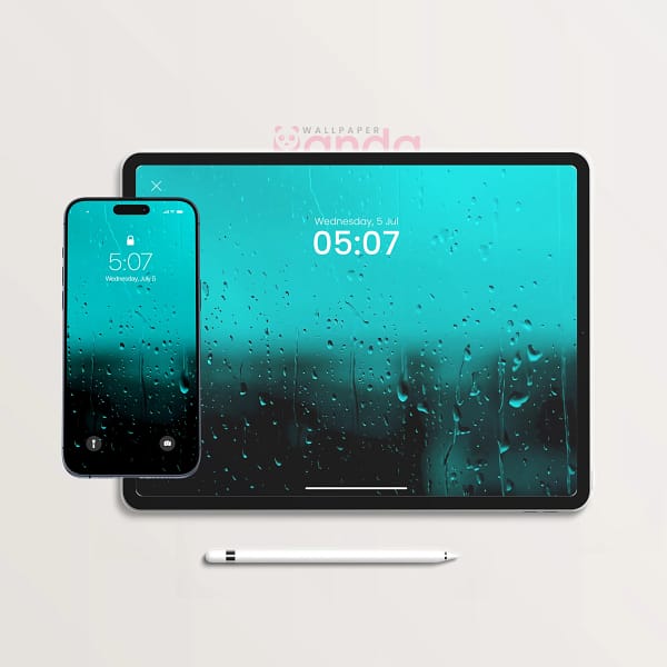 Teal Rain on Glass 2-in-1 Phone & Tablet Wallpaper