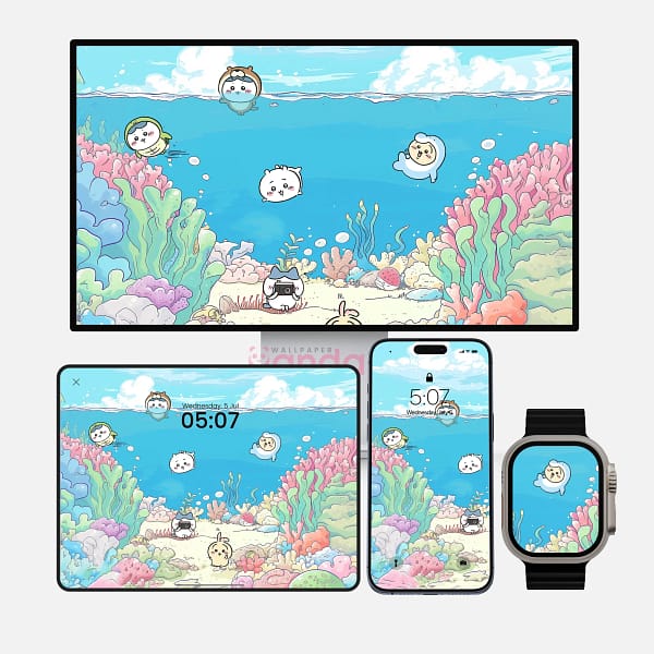 Chiikawa Iridescent Ocean Fish 4-in-1 Wallpapers