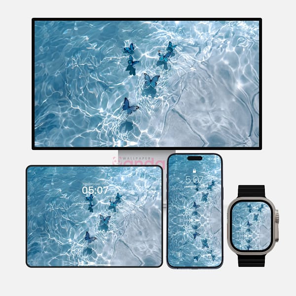 Iridescent Blue Feather Energy Splash 4-in-1 Wallpapers