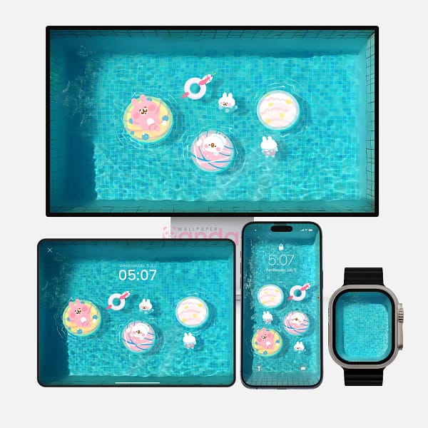 Playful Pool Party Dogs 4-in-1 Wallpapers