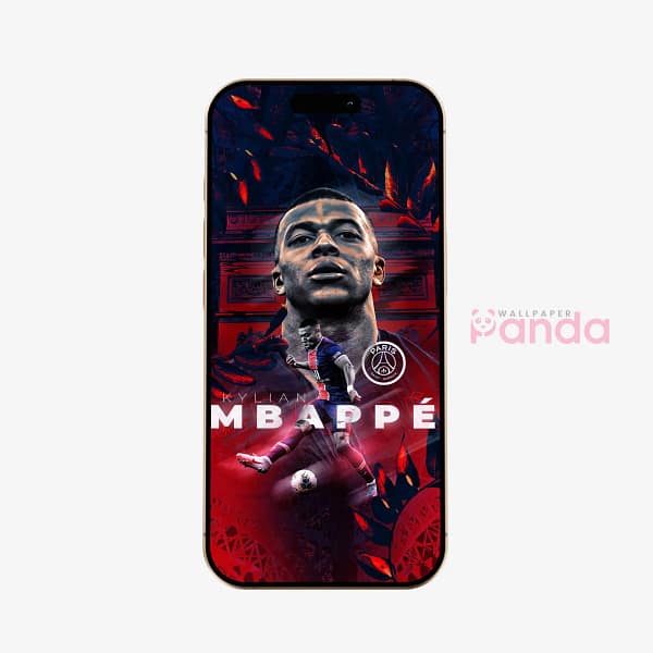 Kylian Mbappé Mid-Stride Soccer Action Phone Wallpaper