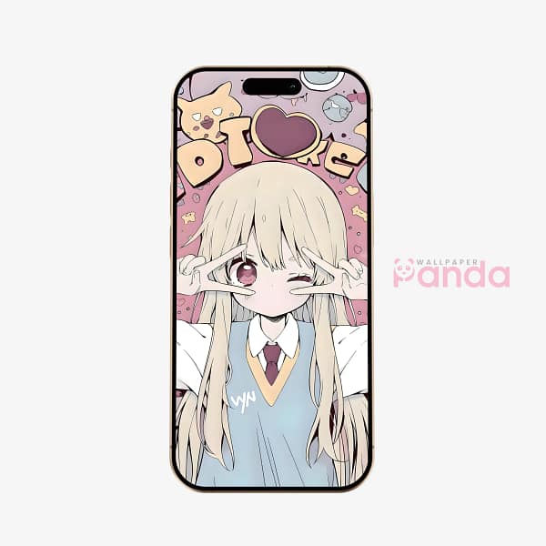 Kawaii Candy Hearts Anime Girl Mobile Wallpaper