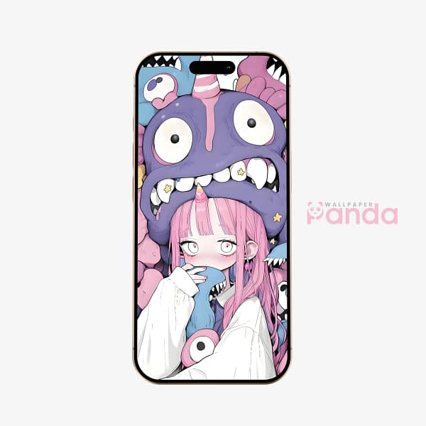 Kawaii Pink-Haired Girl Fantasy Creatures Mobile Wallpaper