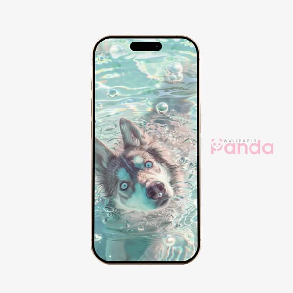 Playful Underwater Dog Bubble Splash Mobile Wallpaper
