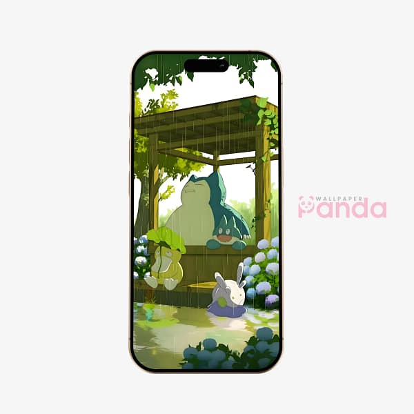 Rainy Garden Snorlax & Munchlax Mobile Wallpaper