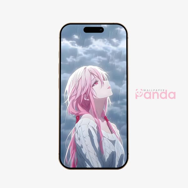 Rainy Sky Pink Hair Ethereal Anime Mobile Wallpaper