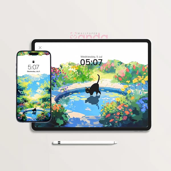 Whispers on Water Serene Cat 2-in-1 Wallpapers